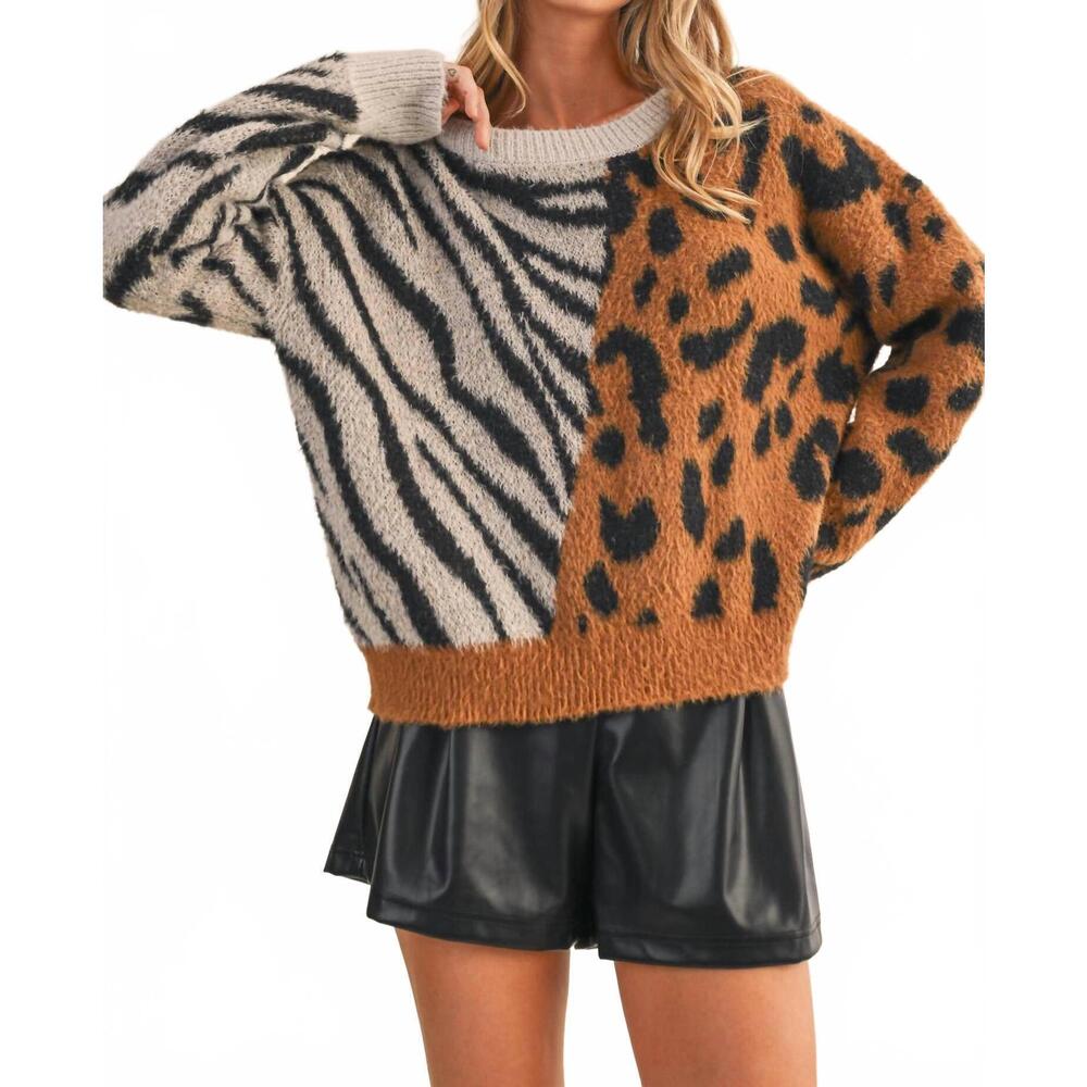 NEW KLESIS duo printed soft sweater top in animal